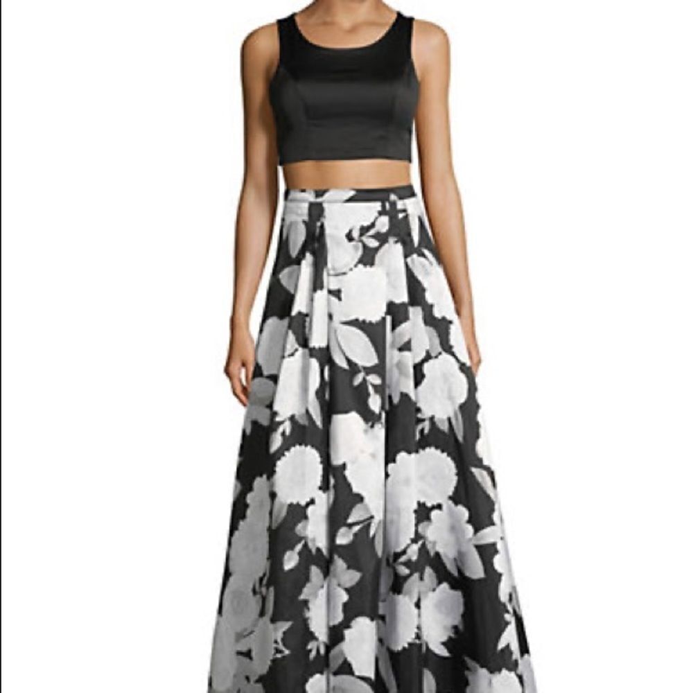 Sequin Hearts Two-Piece Crop Top and Floral Pleated Skirt NEW